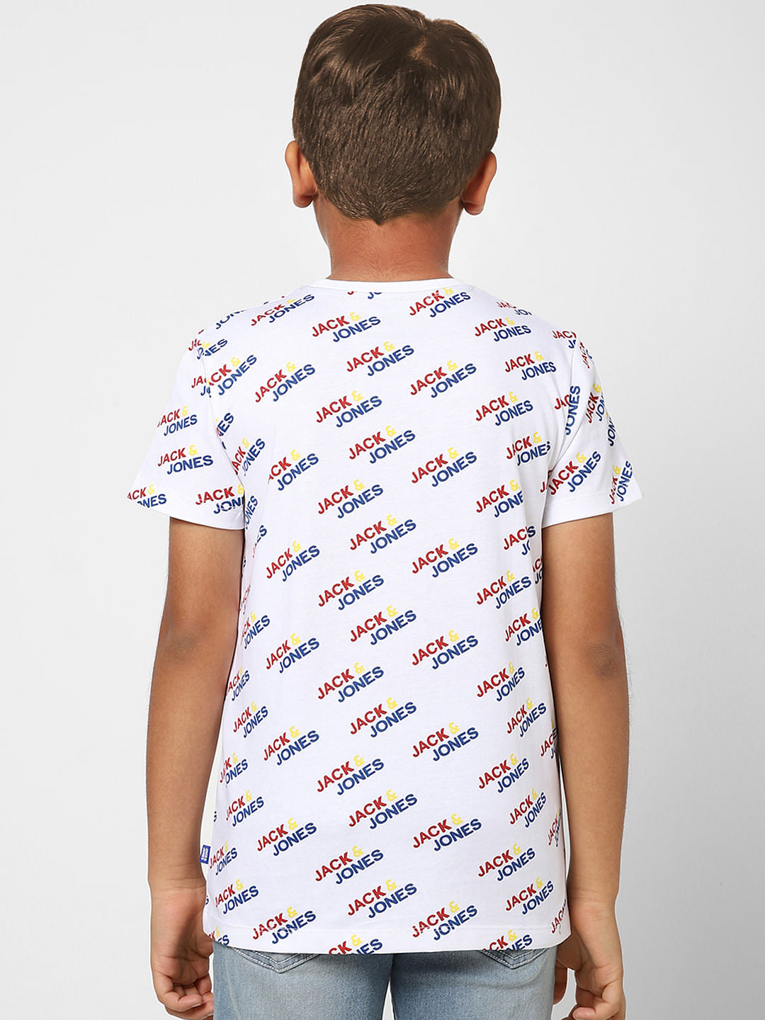 Boys White Logo Graphic Print Crew Neck T-shirt