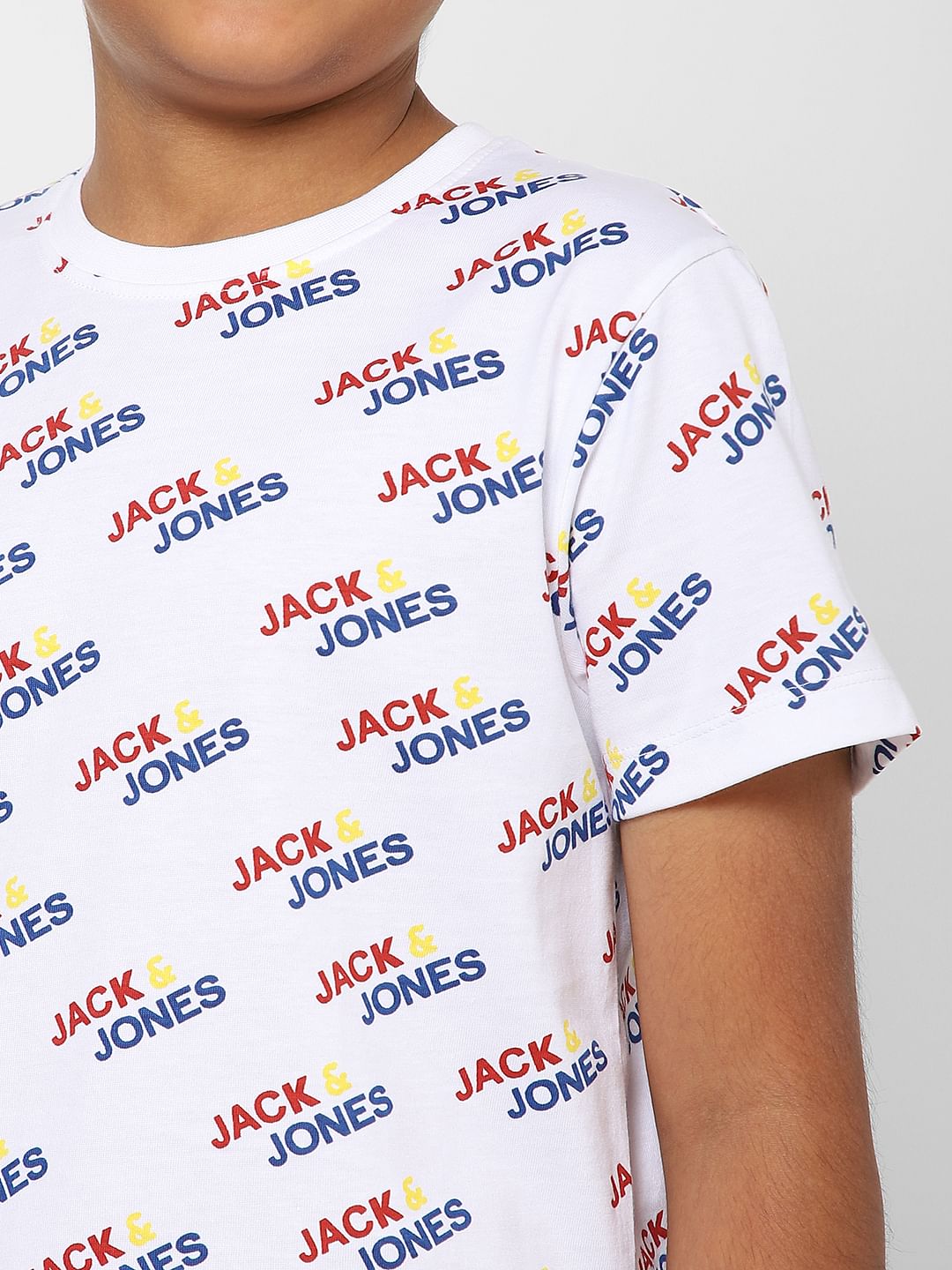 Boys White Logo Graphic Print Crew Neck T-shirt