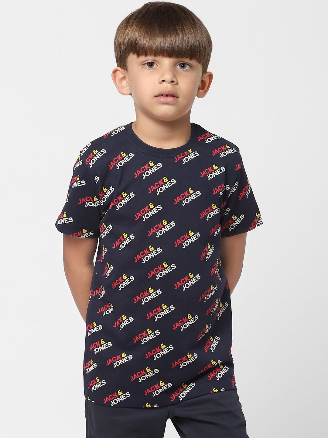 Boys Blue Logo Print Crew Neck T-shirt - 4/5Y