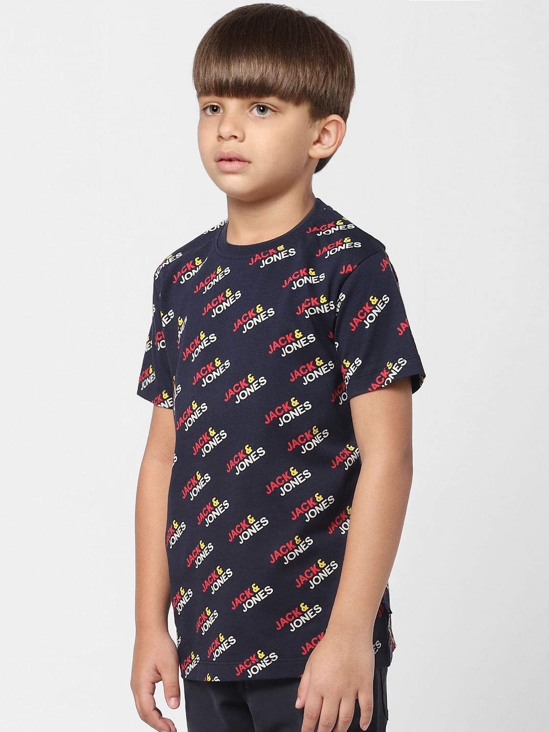 Boys Blue Logo Print Crew Neck T-shirt