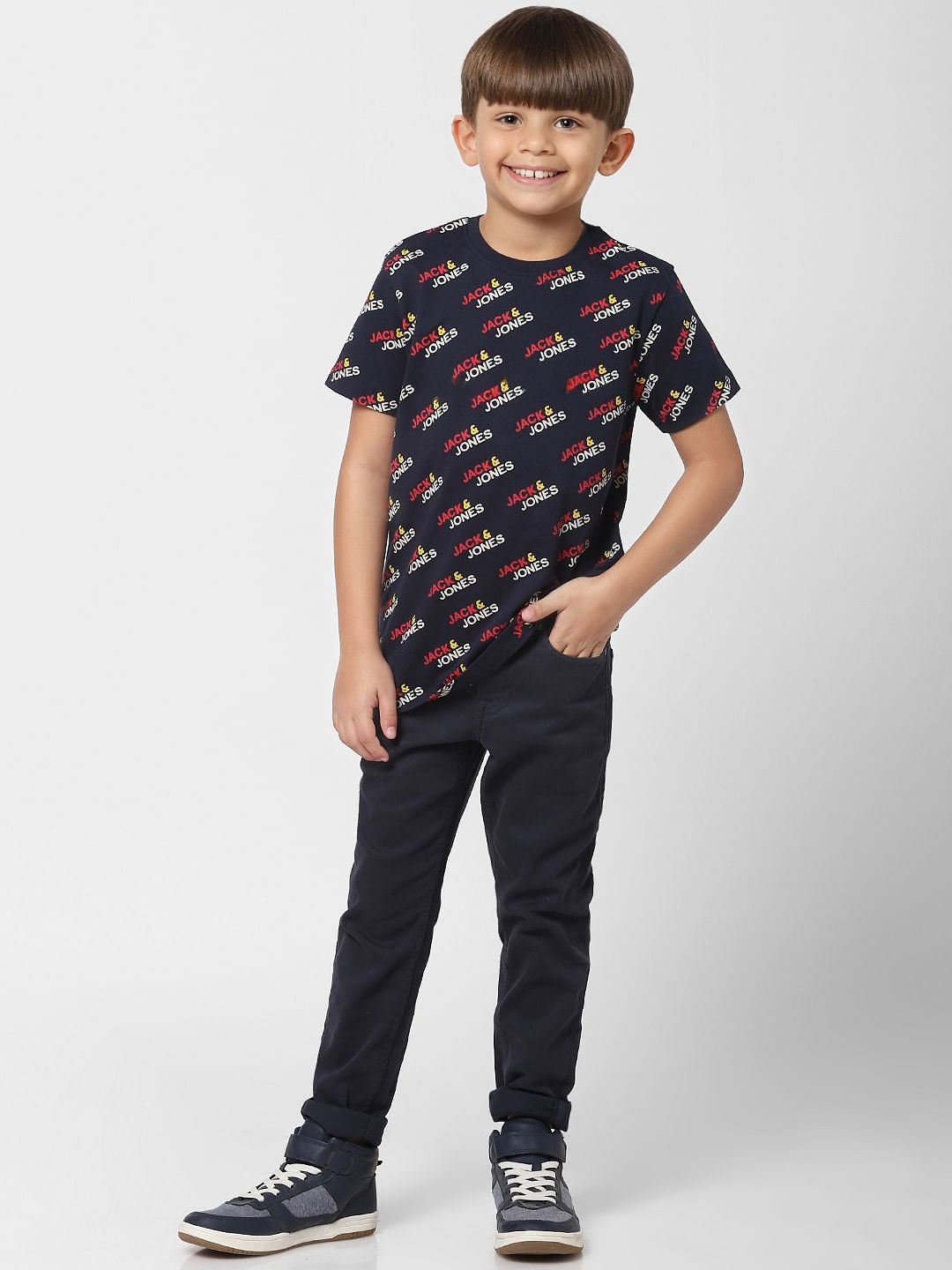 Boys Blue Logo Print Crew Neck T-shirt