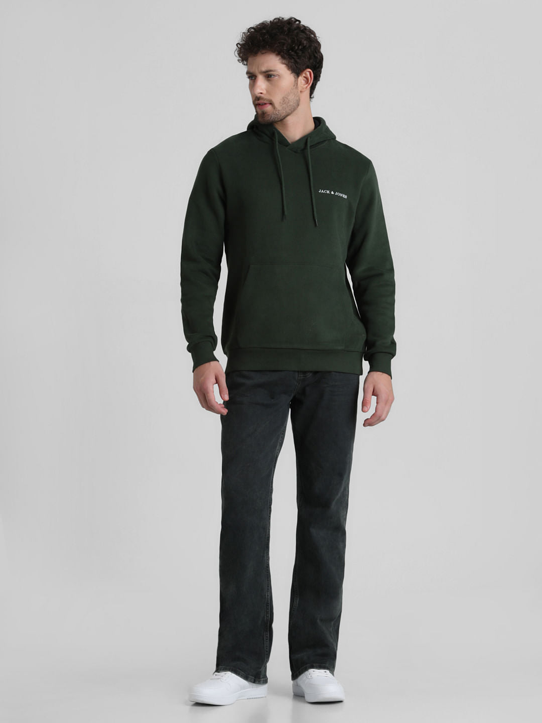 Green Logo Print Hooded Sweatshirt