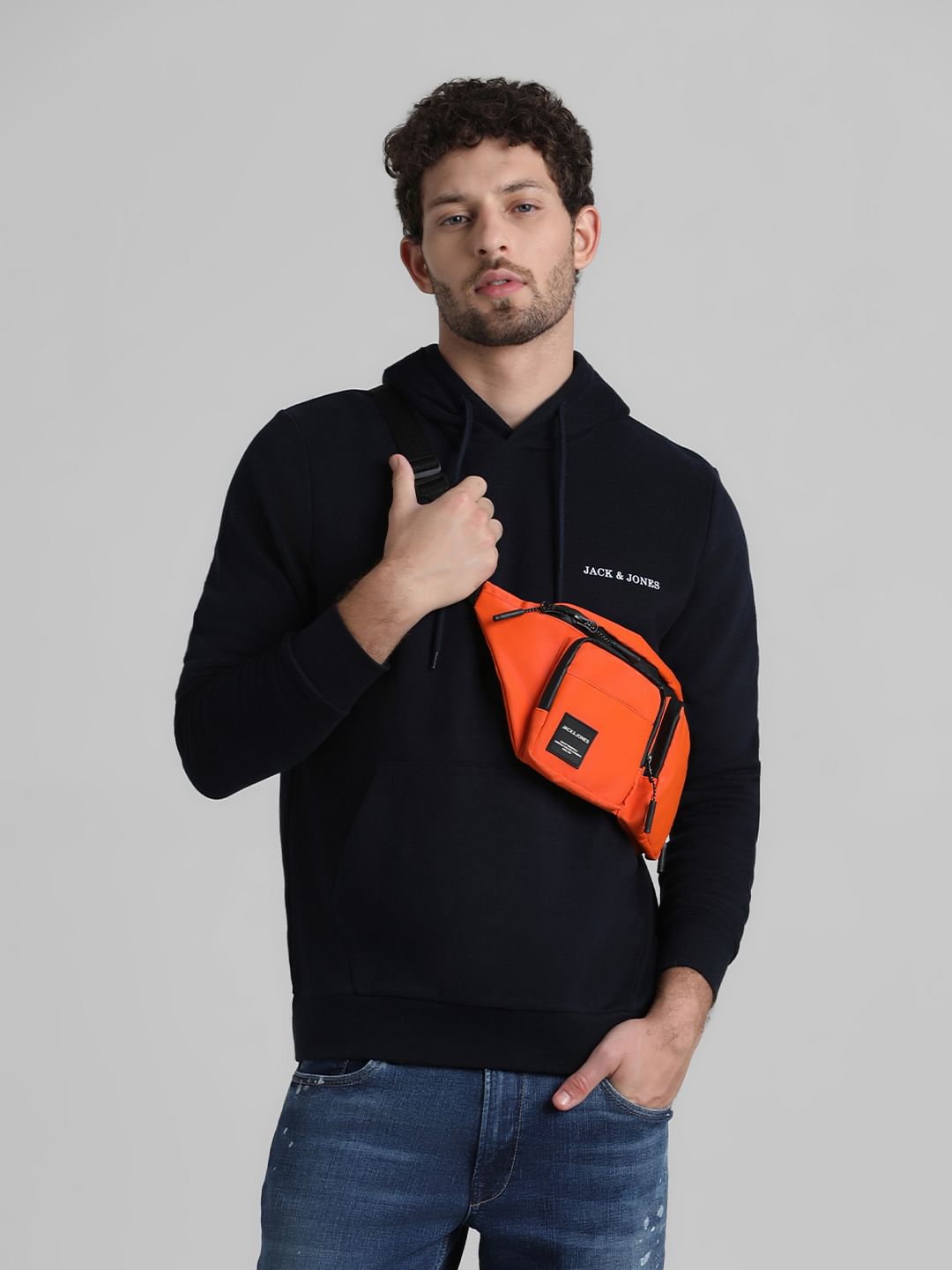 Blue Logo Print Hooded Sweatshirt - S