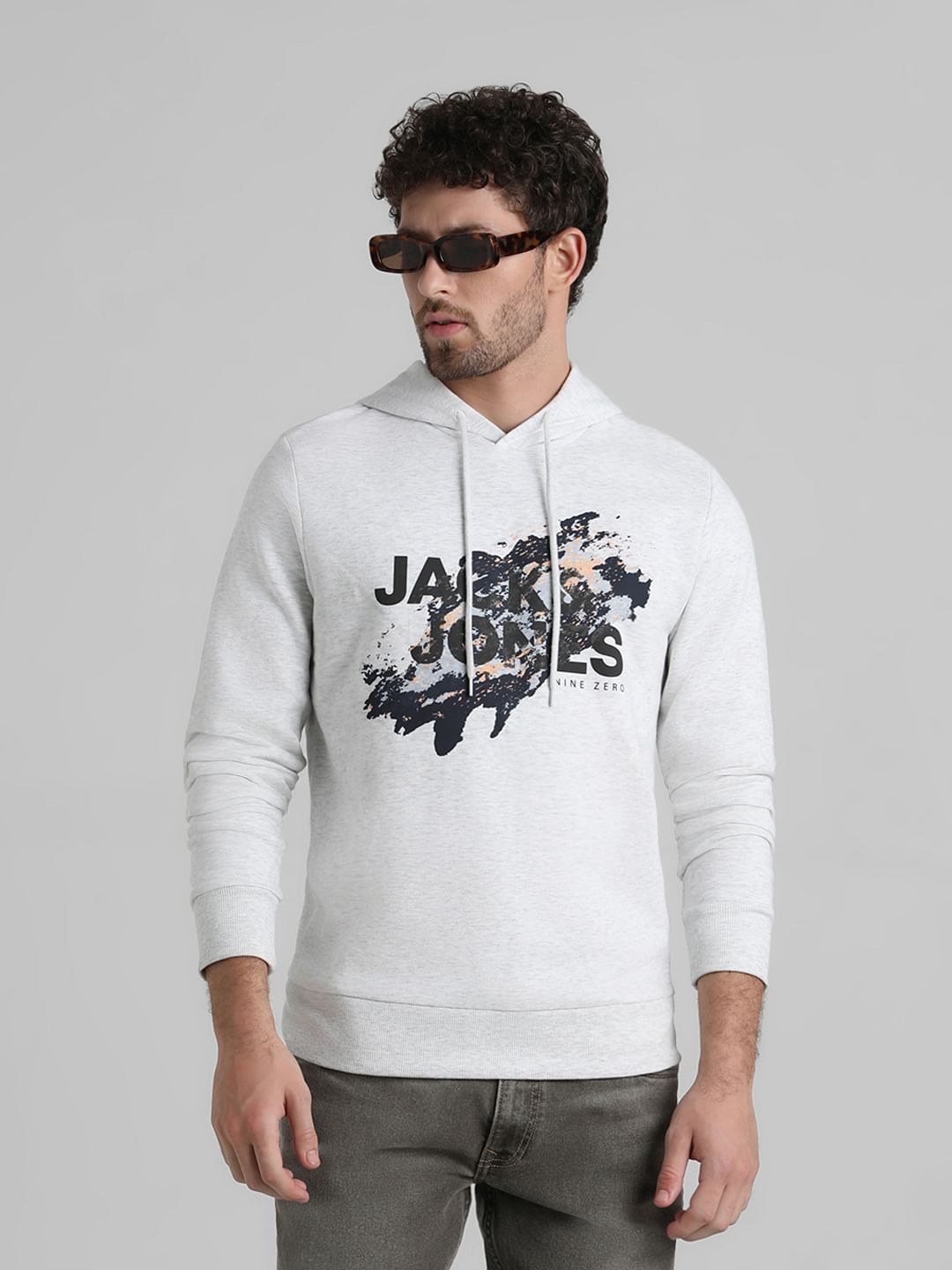 White Logo Print Hooded Sweatshirt - S