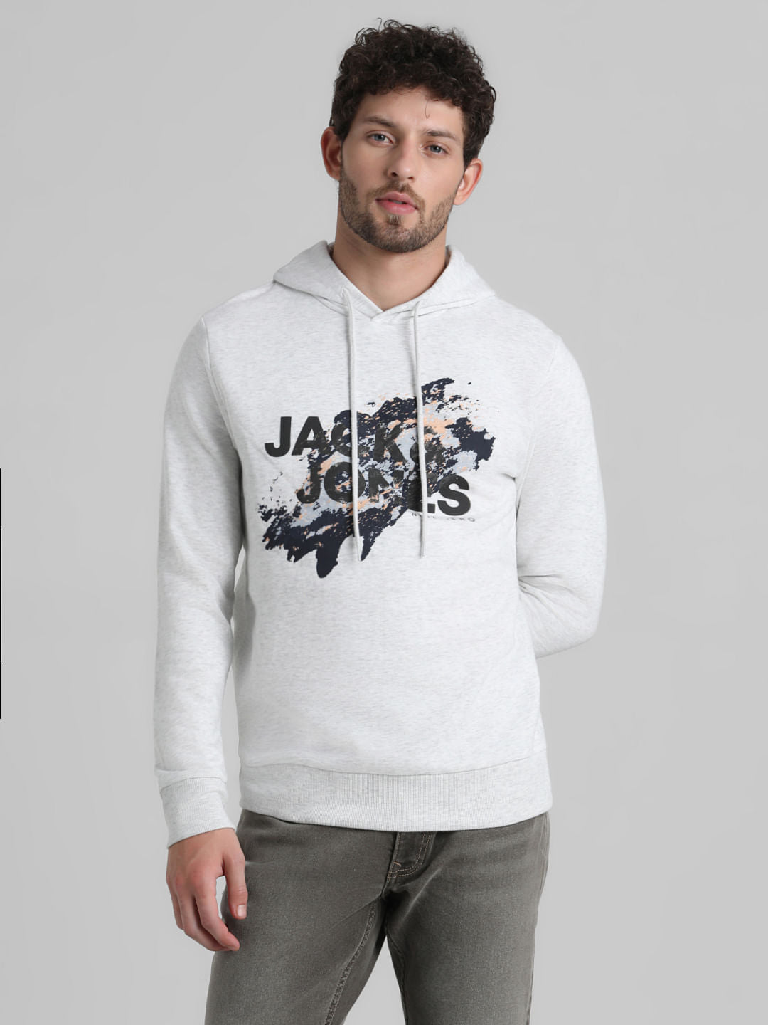White Logo Print Hooded Sweatshirt