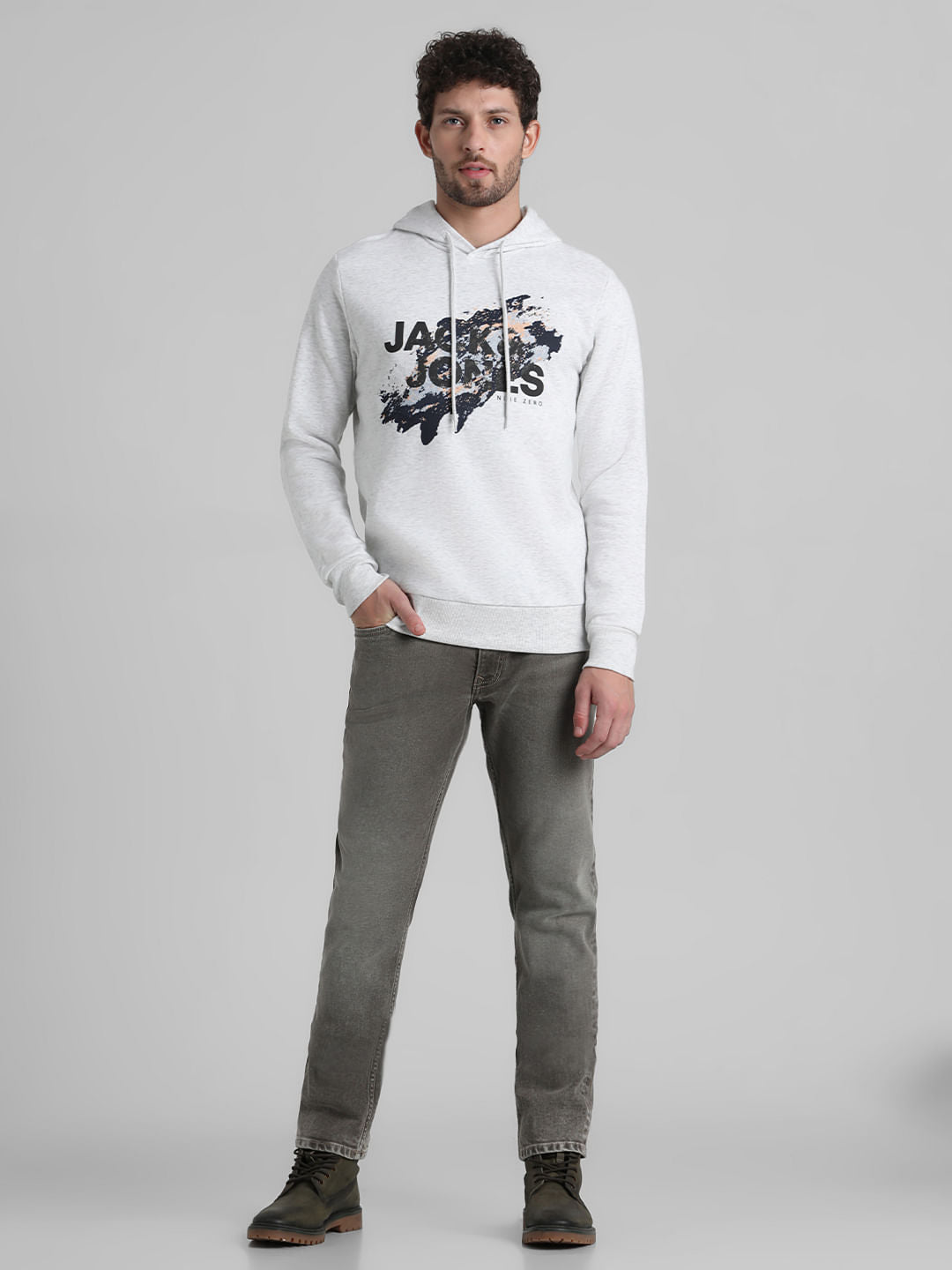 White Logo Print Hooded Sweatshirt