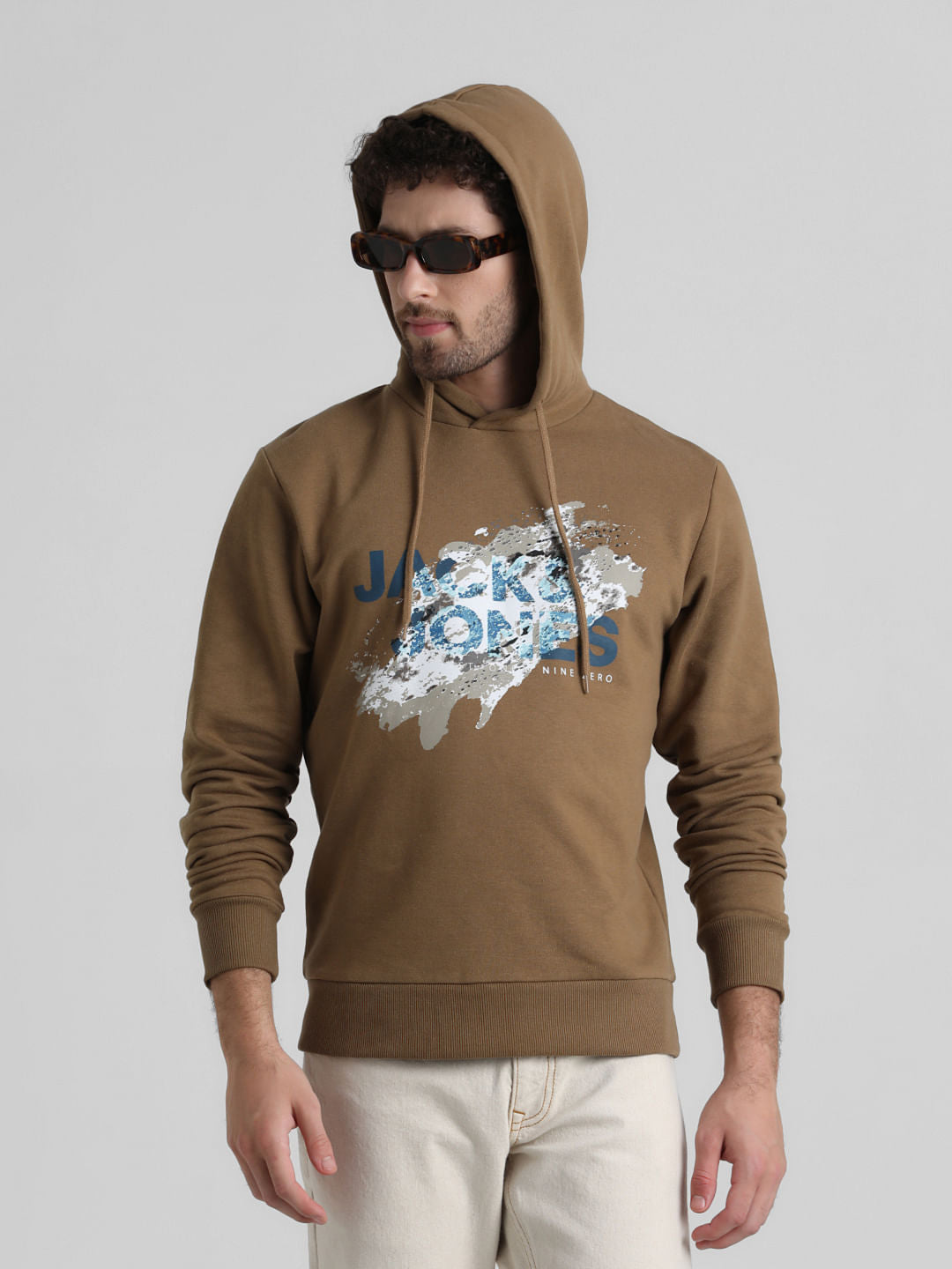 Brown Logo Print Hooded Sweatshirt - S