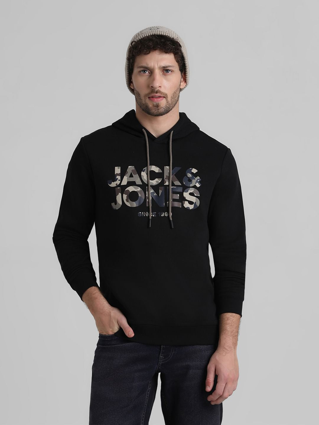 Black Logo Print Hooded Sweatshirt