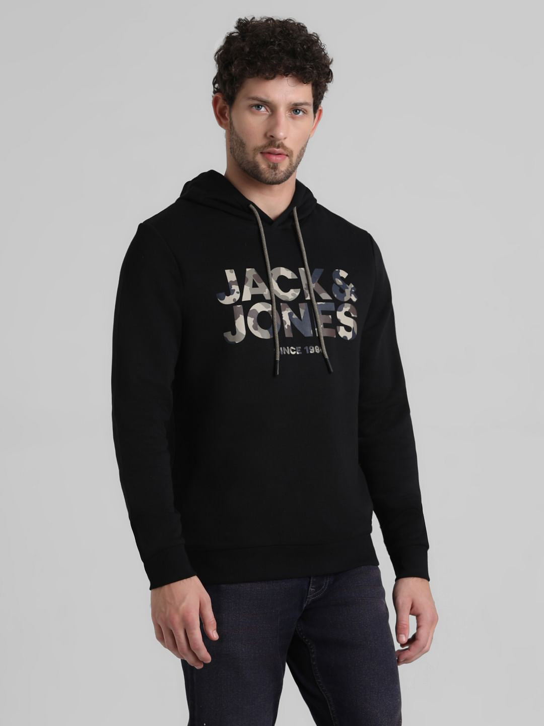 Black Logo Print Hooded Sweatshirt