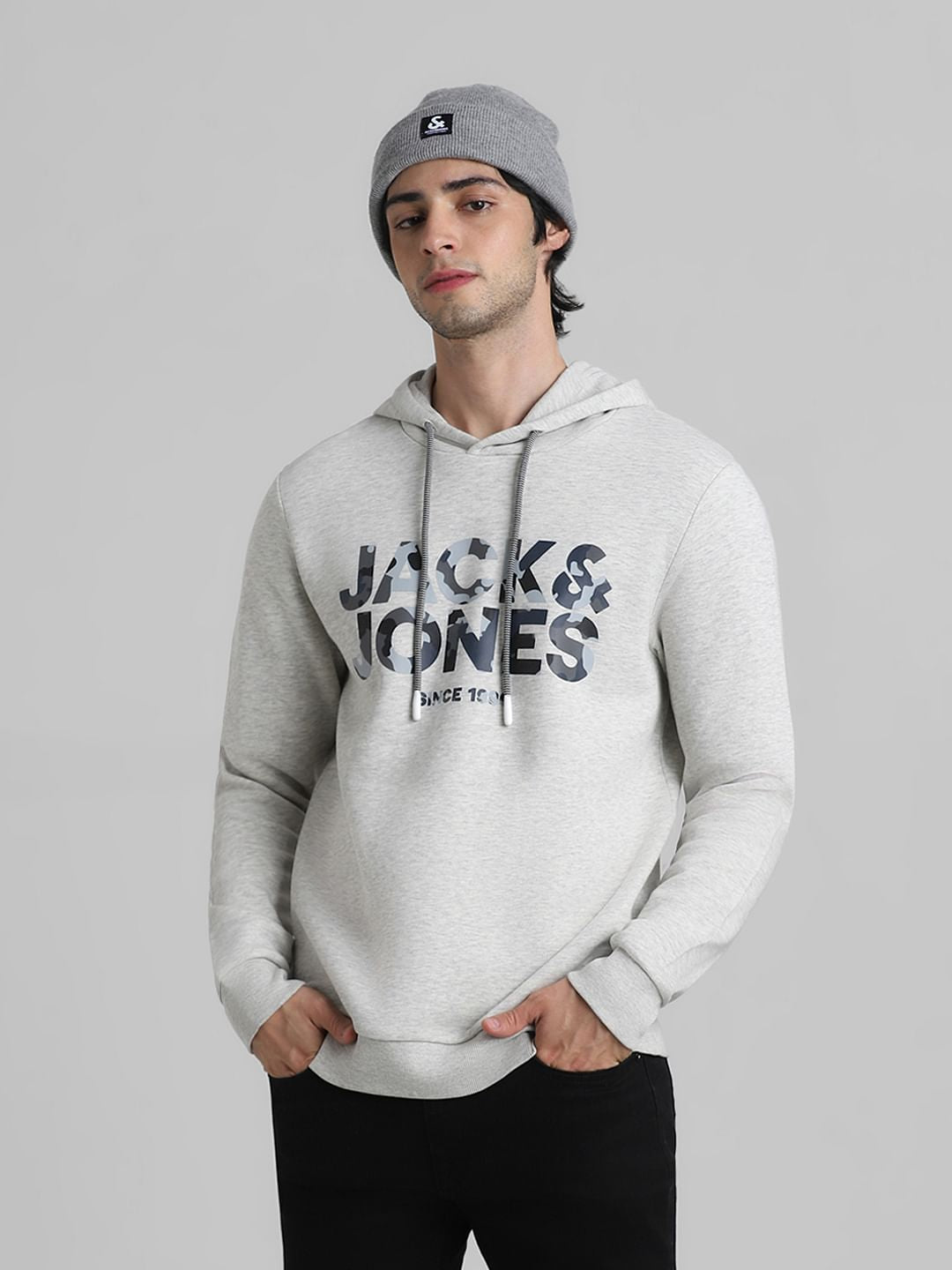 White Melange Hooded Sweatshirt - S