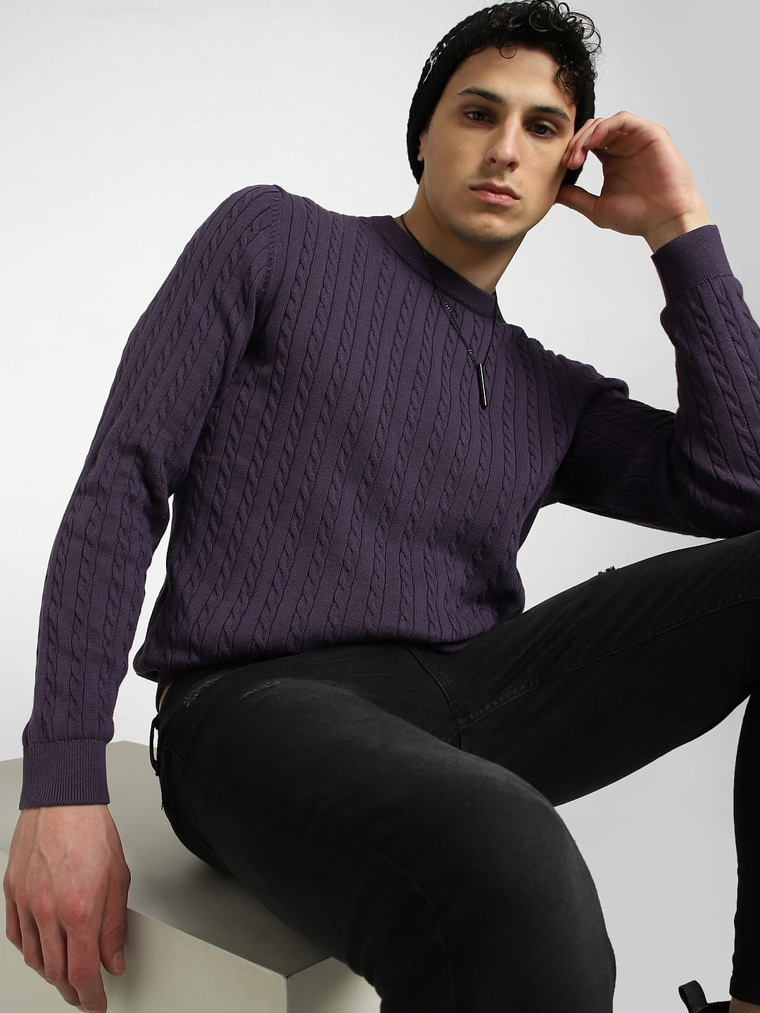 Dark Purple Knitted Sweater - S
