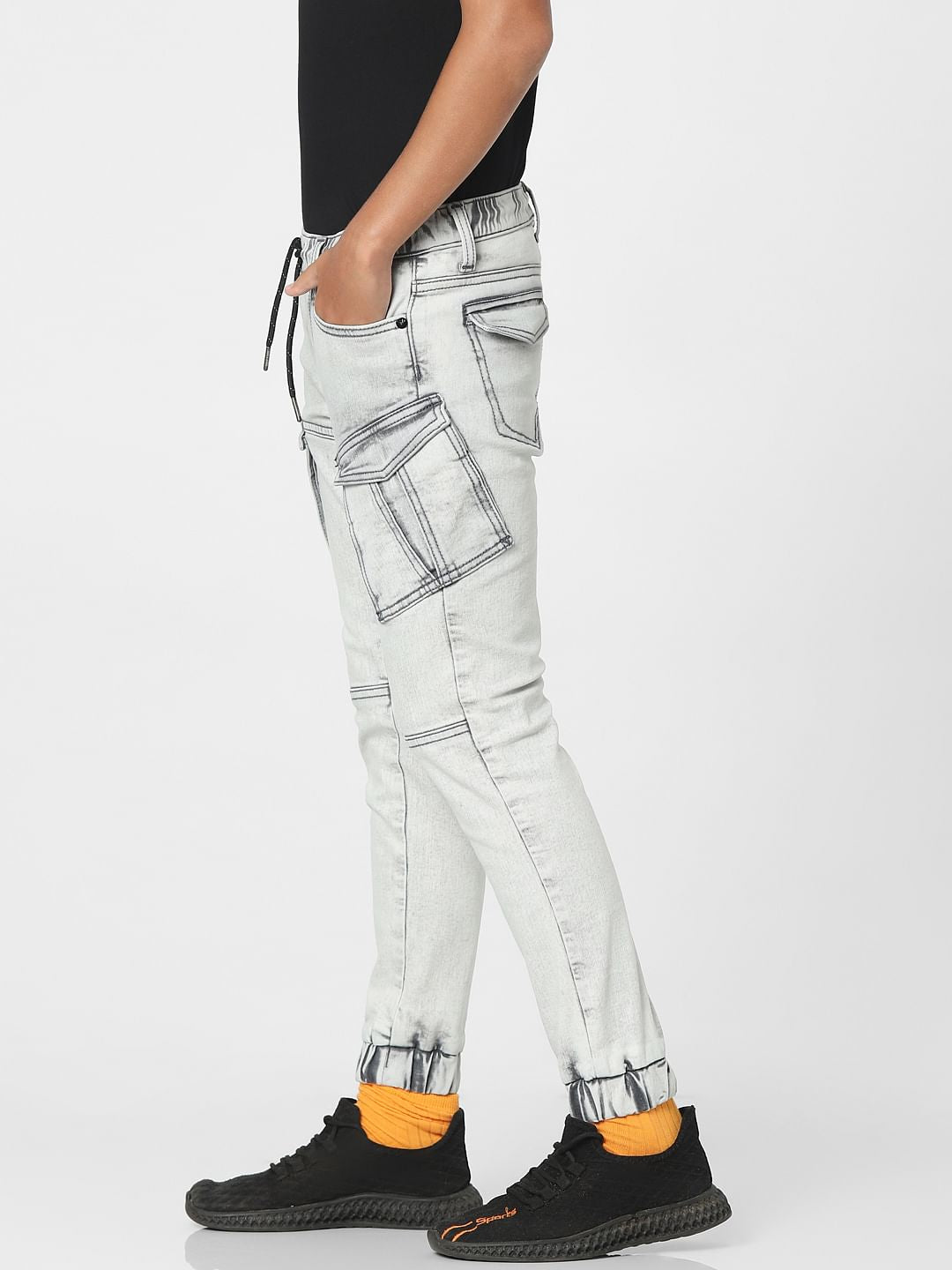 Grey Mid Rise Jogger Jeans