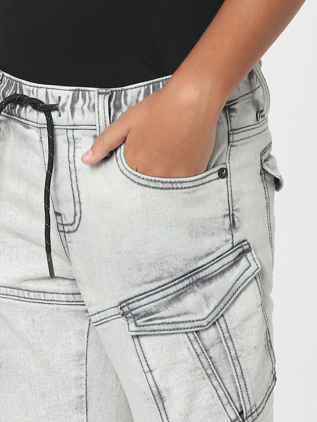 Grey Mid Rise Jogger Jeans