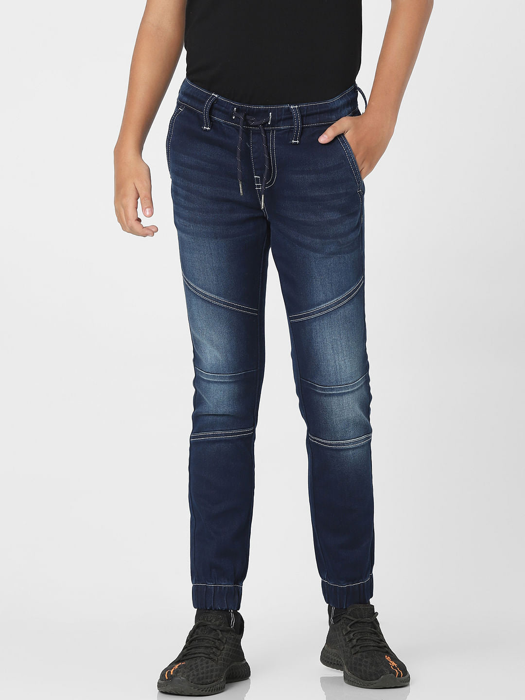 Blue Mid Rise Jogger Jeans