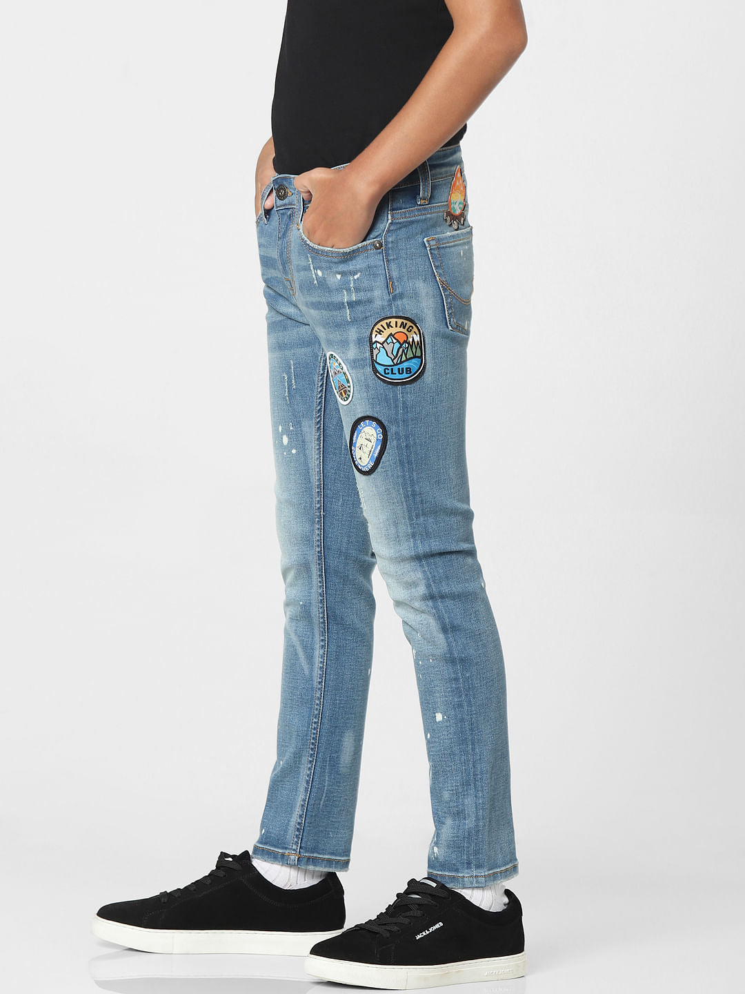 Blue Mid Rise Distressed Regular Jeans