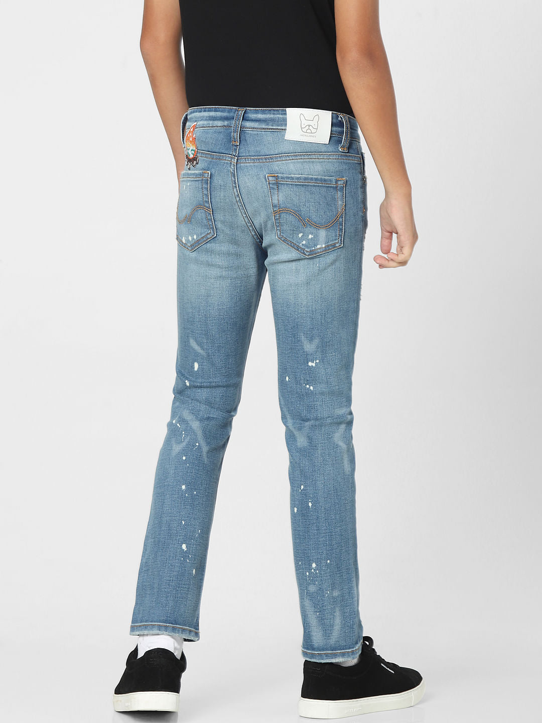 Blue Mid Rise Distressed Regular Jeans