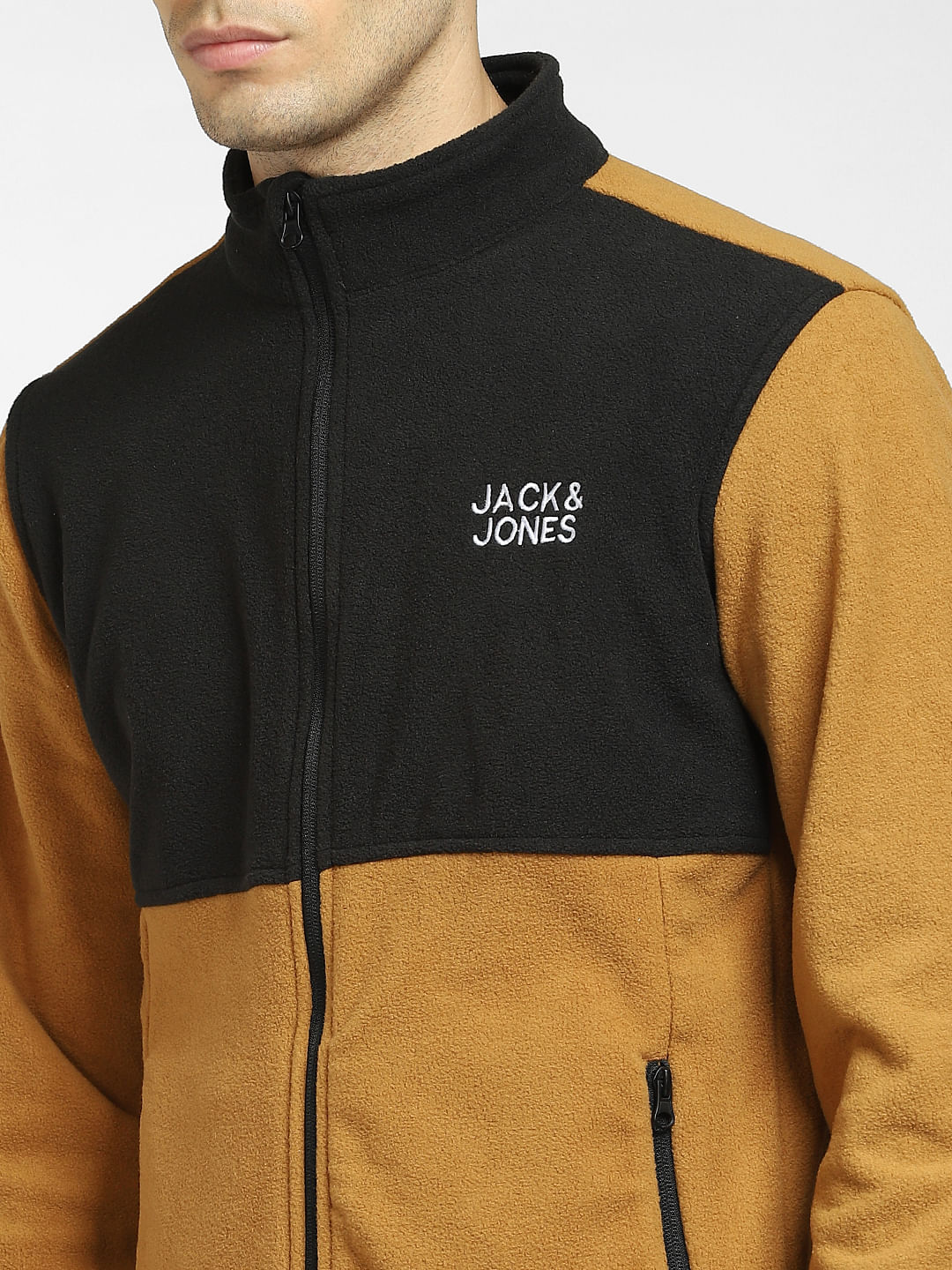 Brown Colourblocked Fleece Jacket