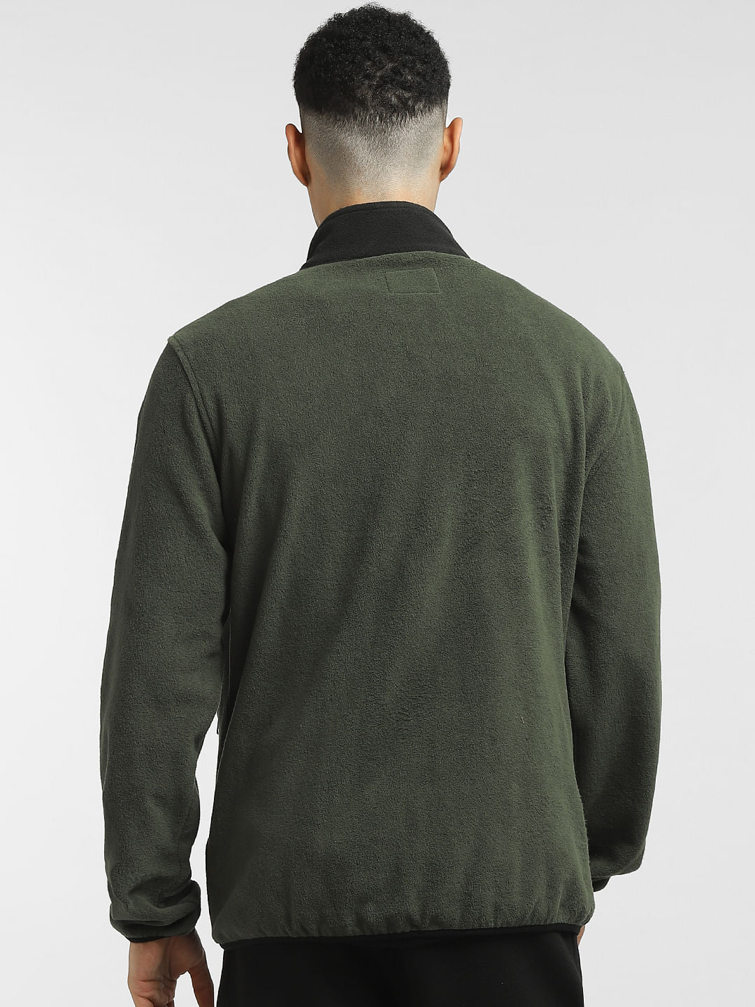Green Colourblocked High-Neck Jacket