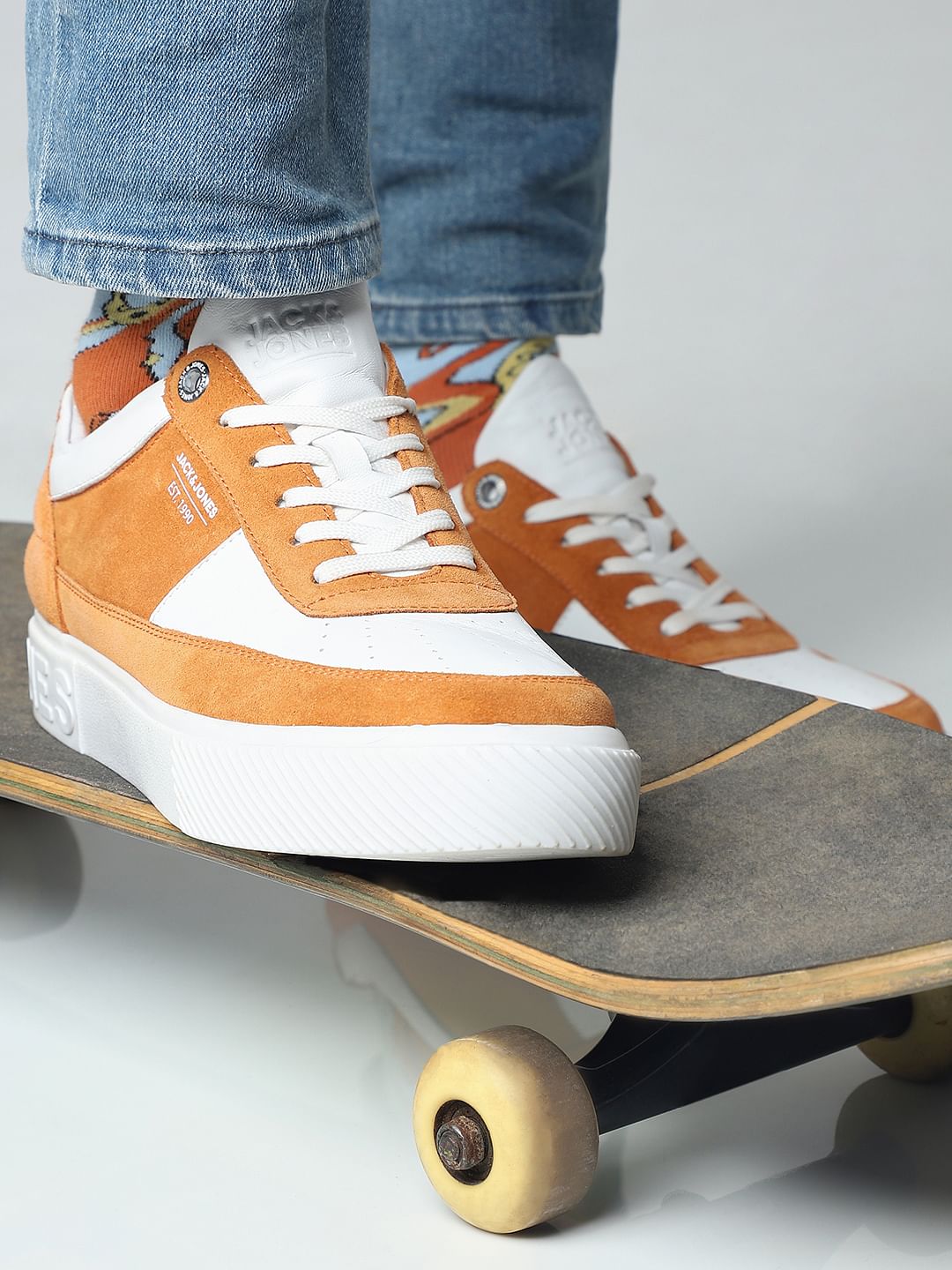 Orange Colourblocked Skater Sneakers - 6