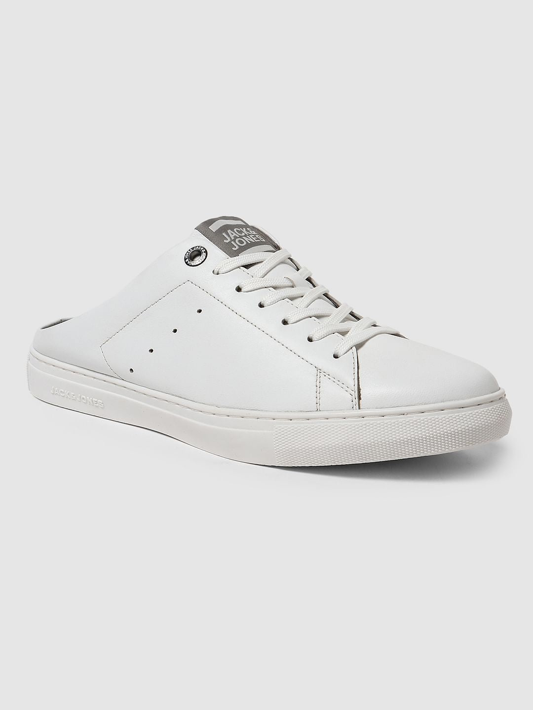 White Lace Up Mules