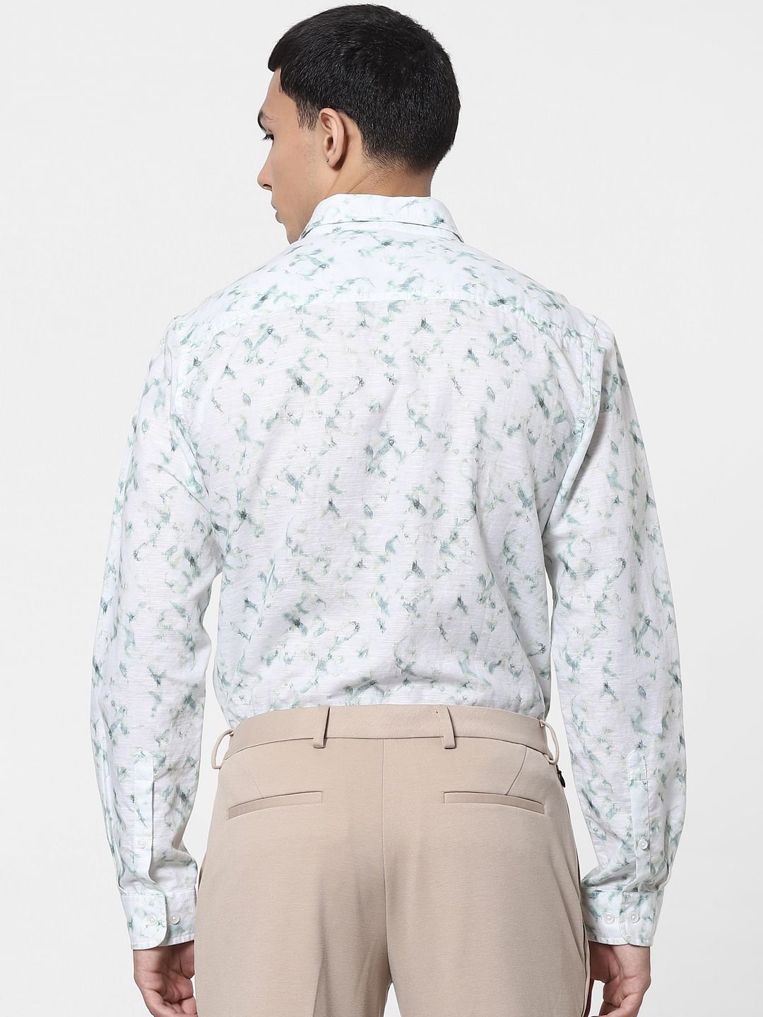 White Abstract Print Full Sleeves Shirt