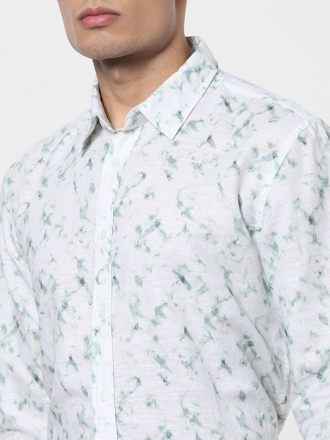 White Abstract Print Full Sleeves Shirt