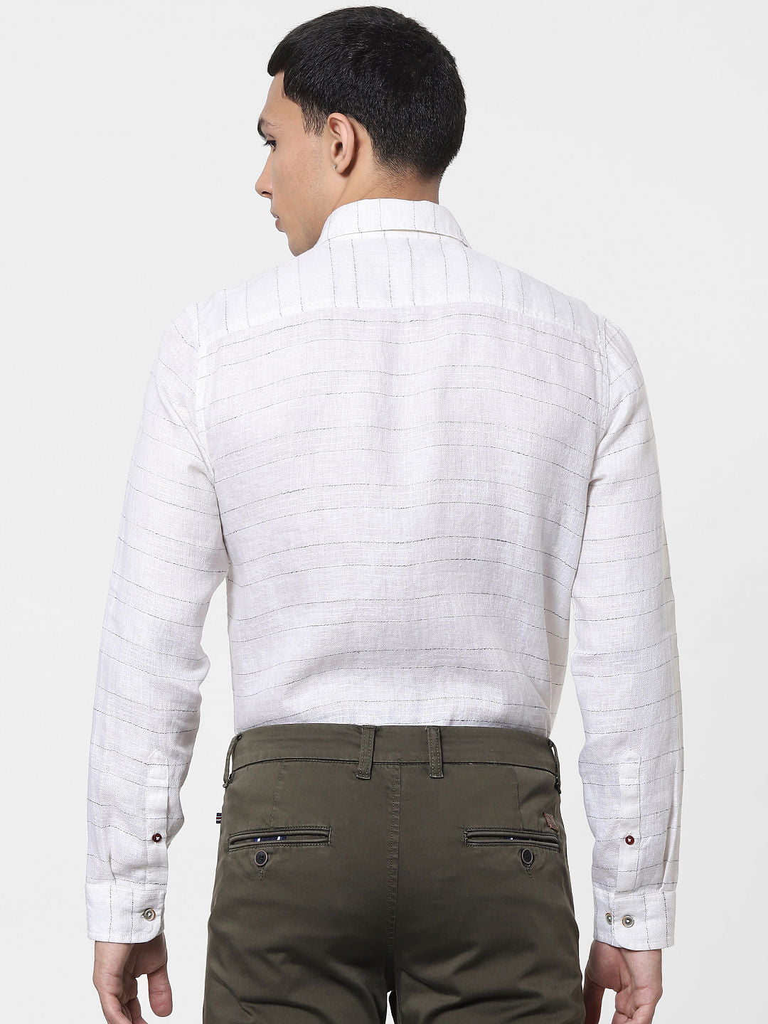 White Striped Full Sleeves Linen Shirt