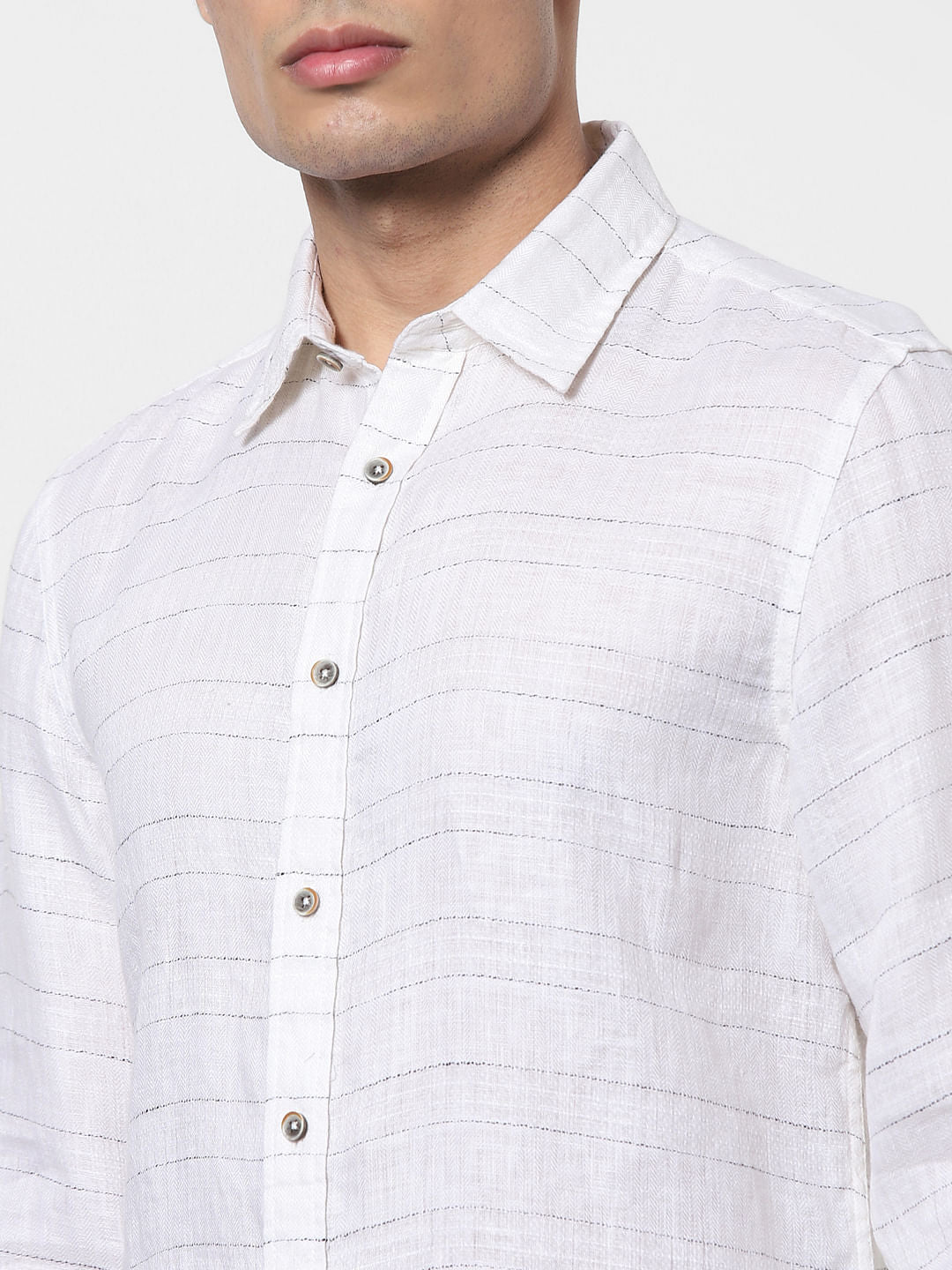 White Striped Full Sleeves Linen Shirt