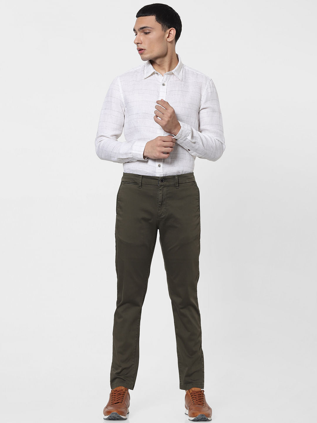 White Striped Full Sleeves Linen Shirt