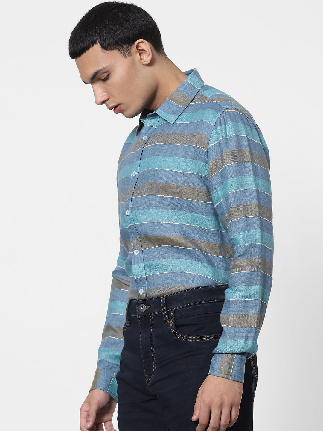 Blue Striped Full Sleeves Linen Shirt