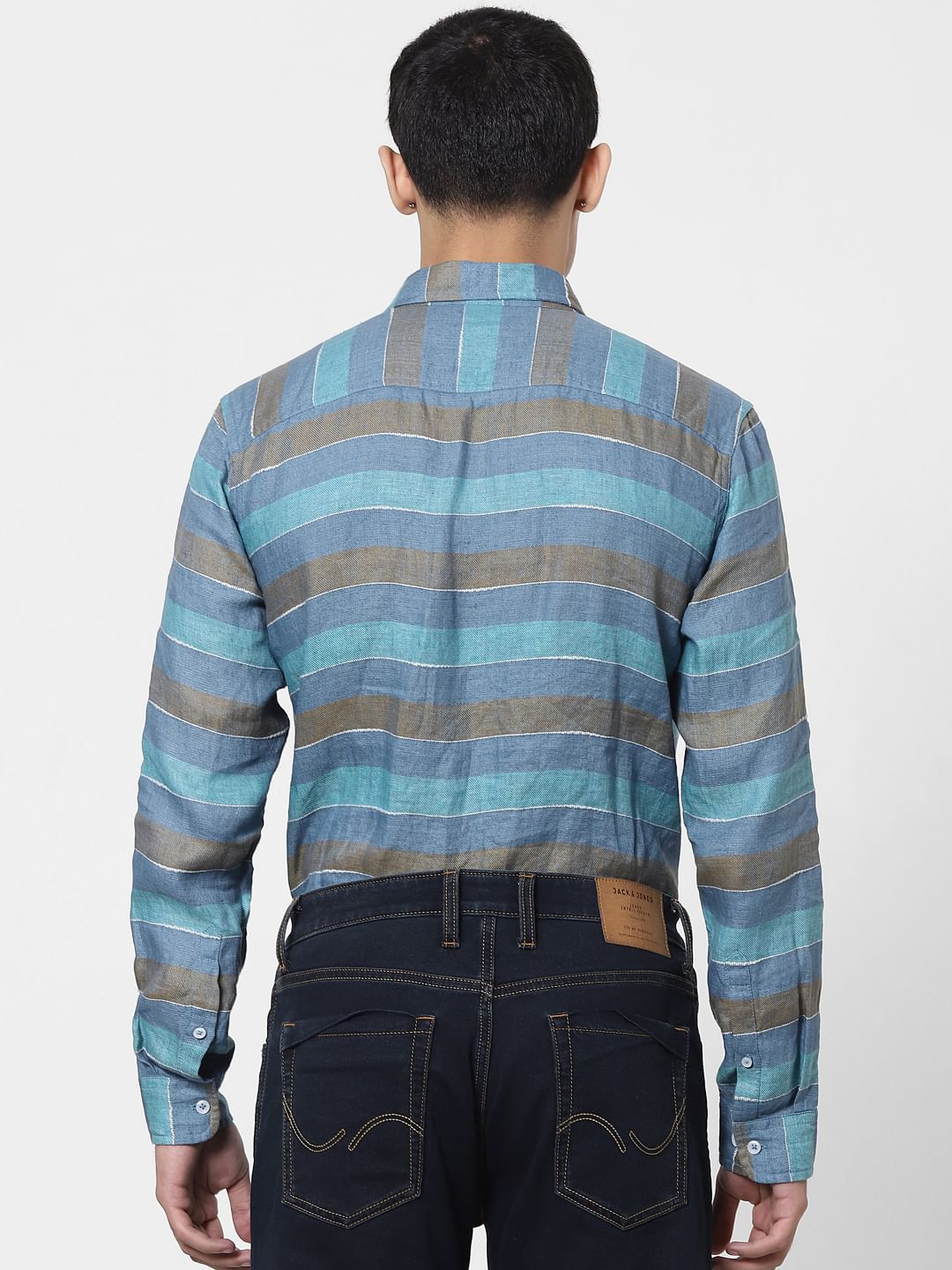 Blue Striped Full Sleeves Linen Shirt