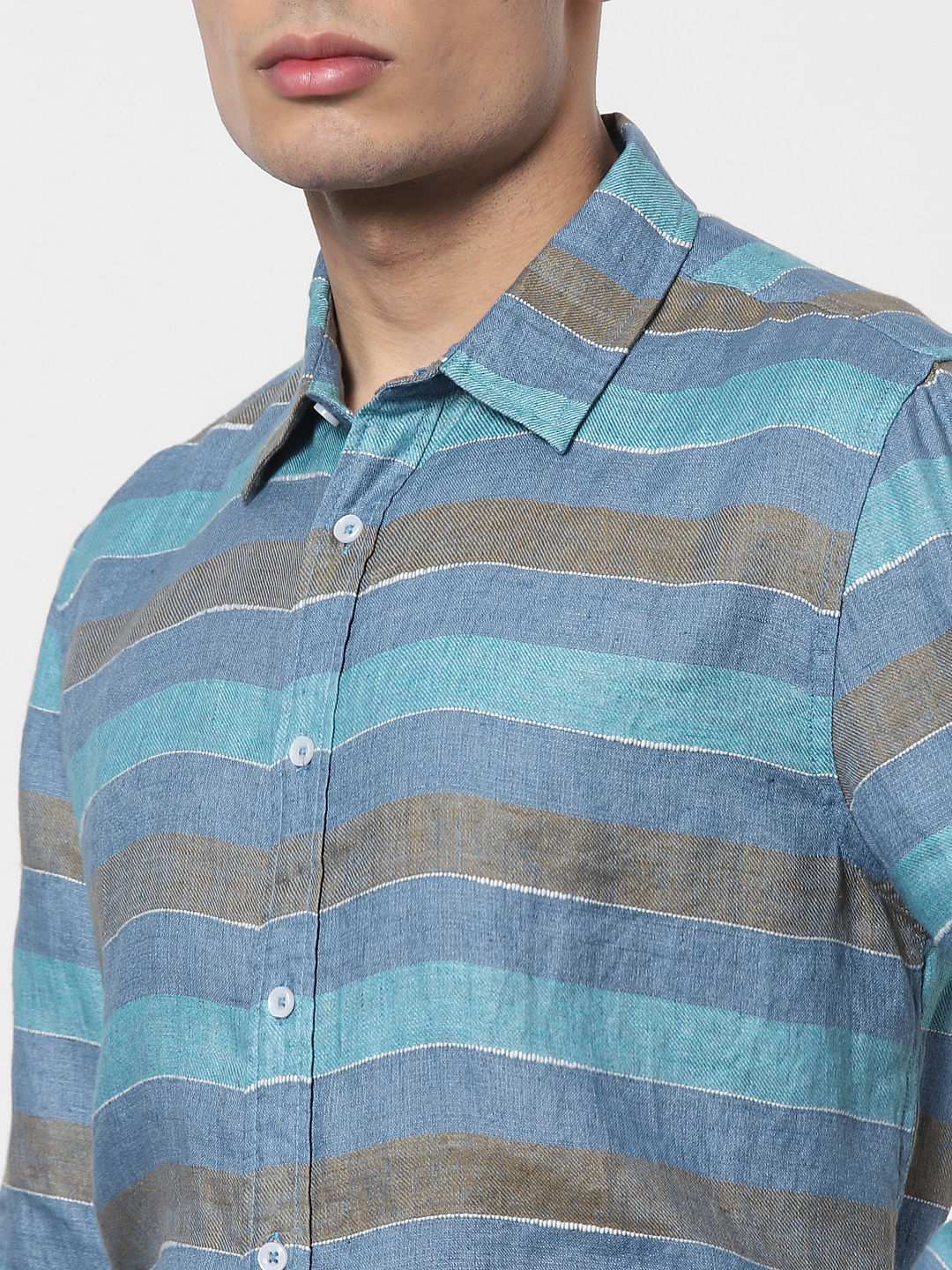 Blue Striped Full Sleeves Linen Shirt