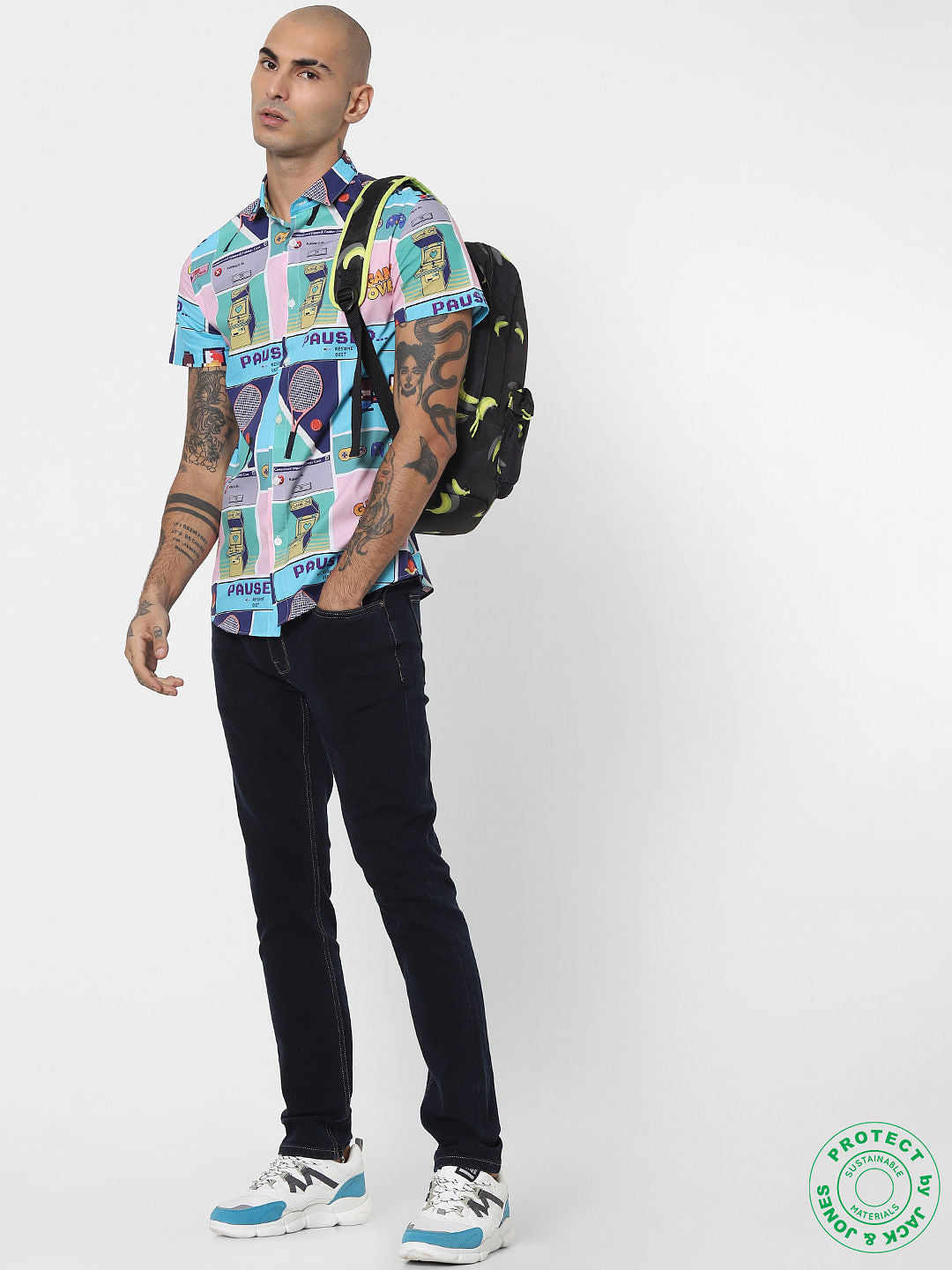 Blue Gaming Print Half Sleeves Shirt