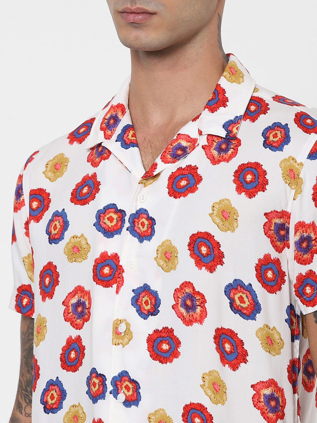White Floral Half Sleeves Shirt