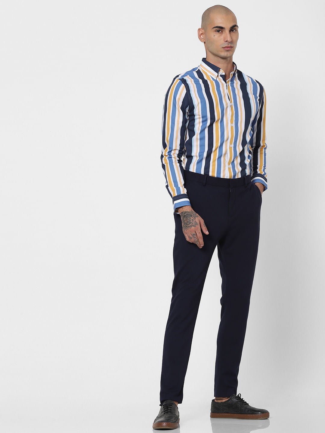 Blue Striped Full Sleeves Shirt