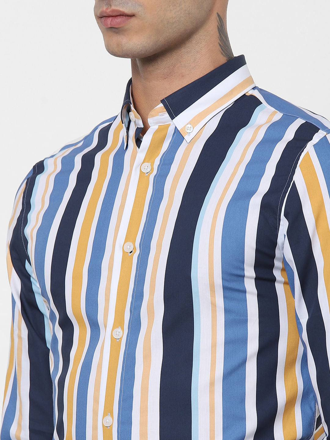 Blue Striped Full Sleeves Shirt