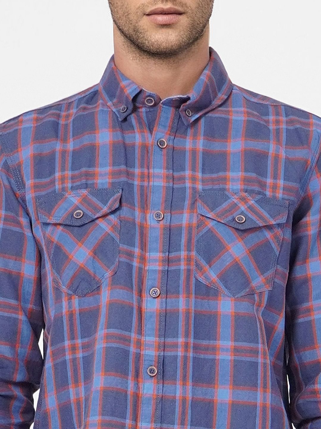 Blue Check Linen Blend Shirt
