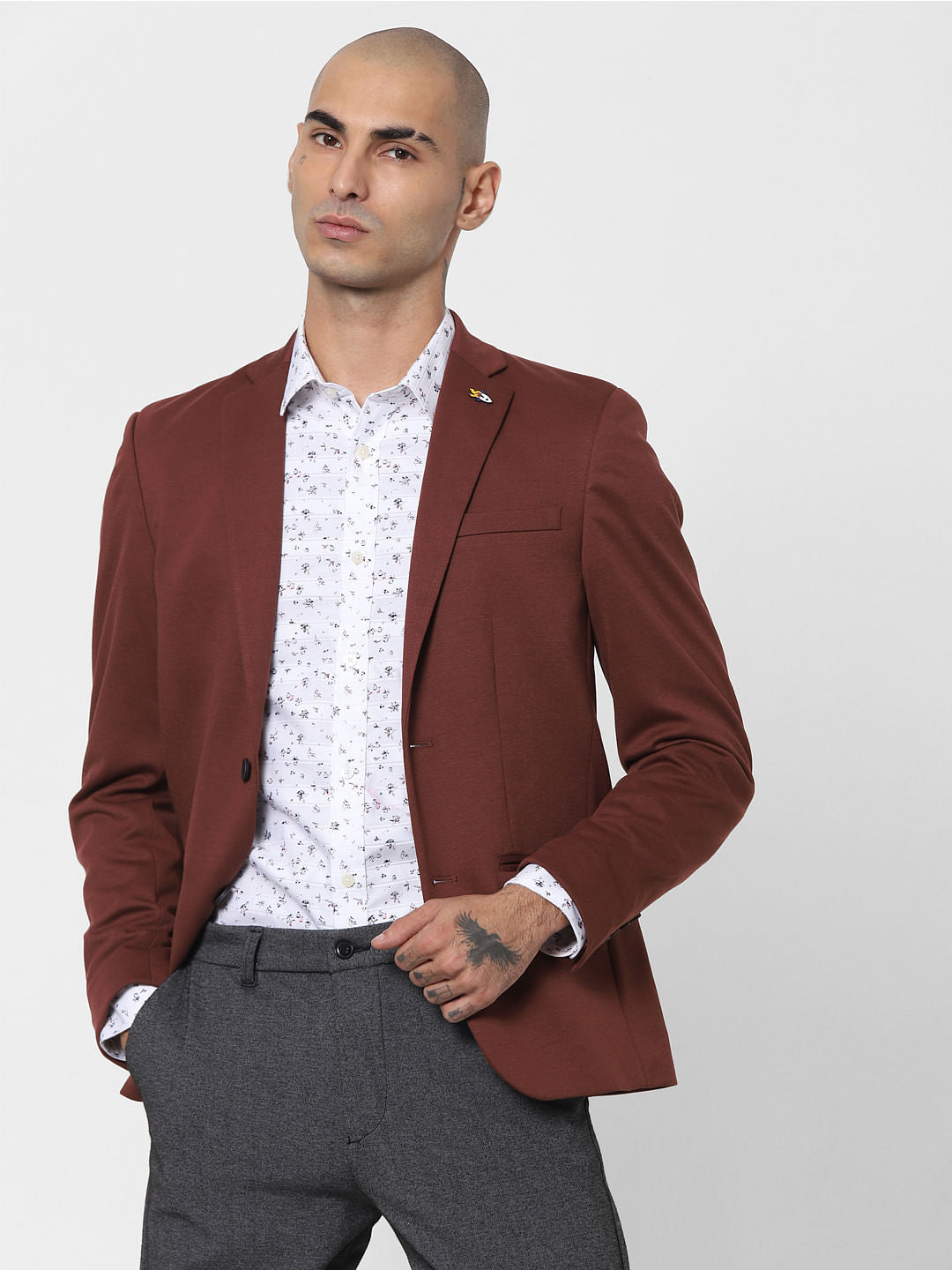 White Floral Full Sleeves Shirt - S