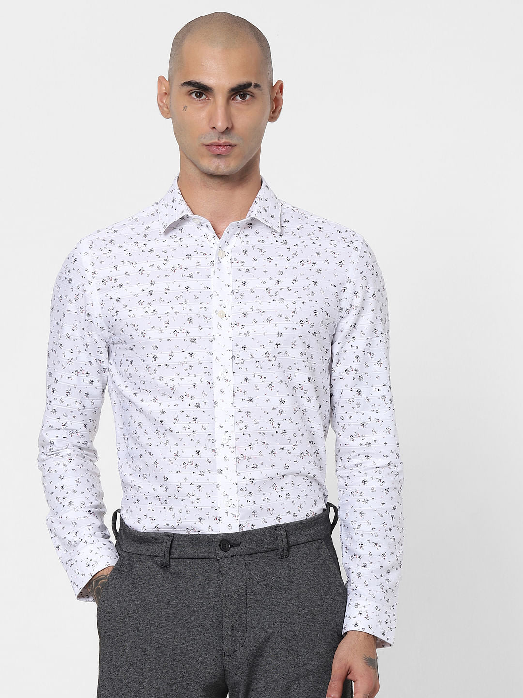 White Floral Full Sleeves Shirt