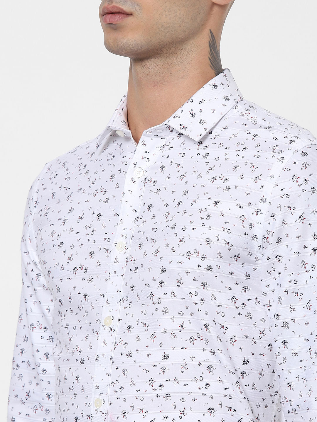 White Floral Full Sleeves Shirt