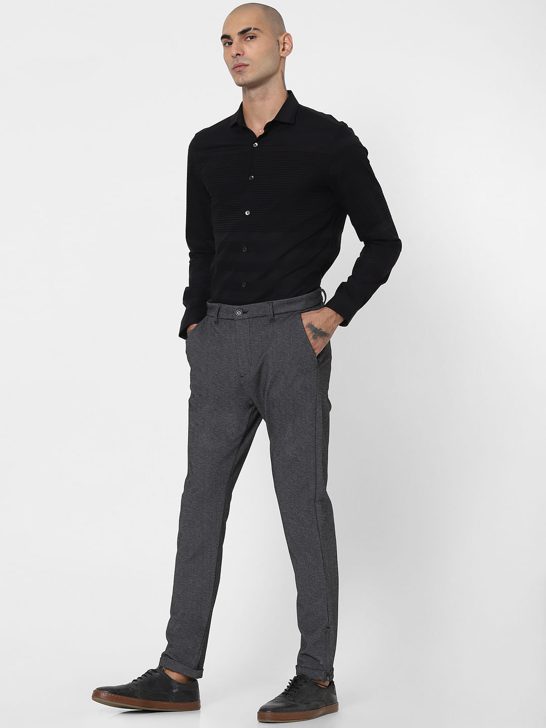 Black Striped Full Sleeves Shirt