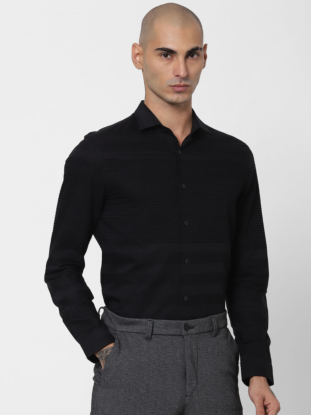 Black Striped Full Sleeves Shirt
