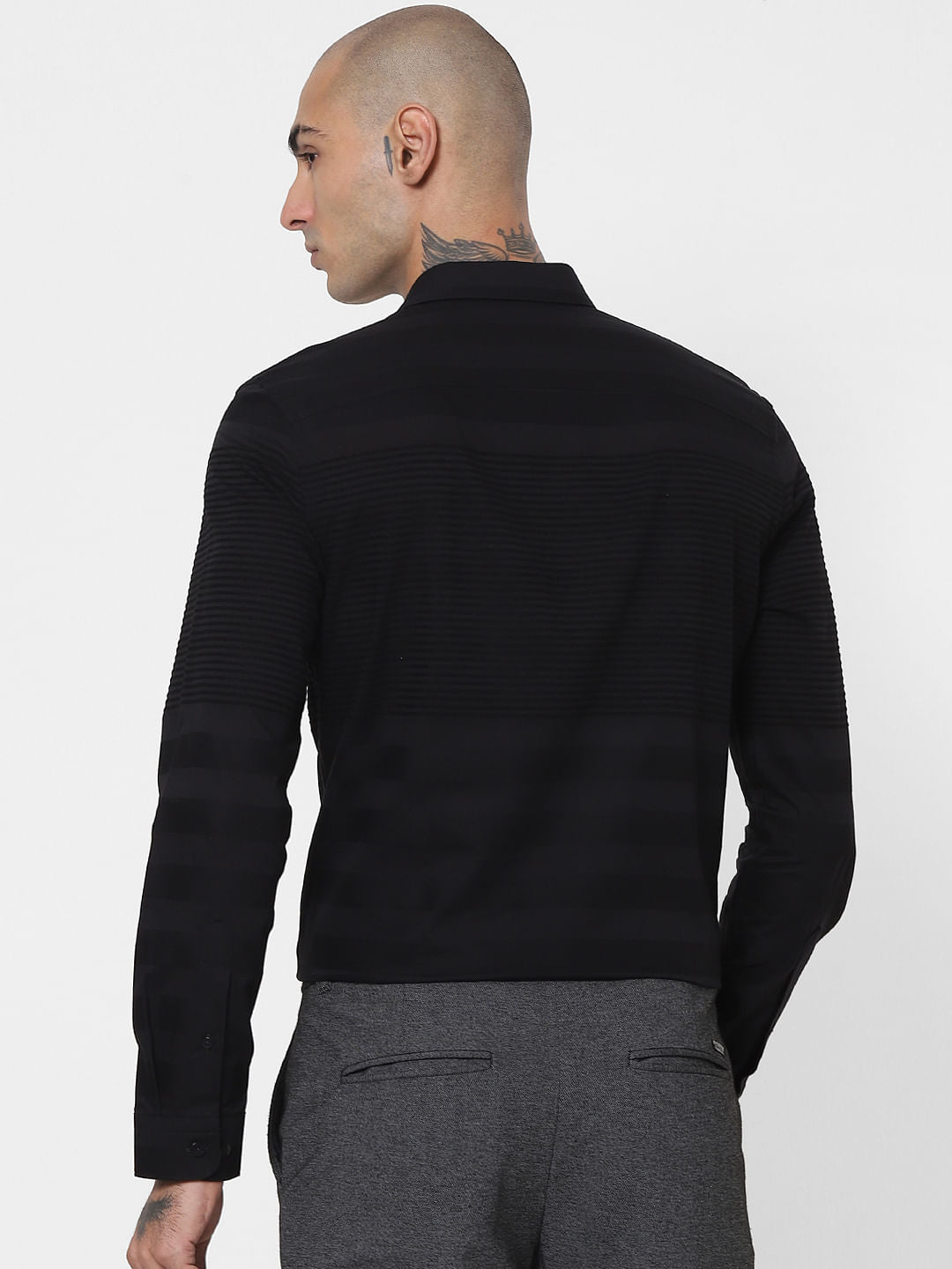 Black Striped Full Sleeves Shirt