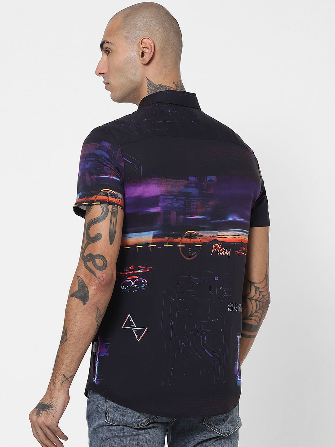 Black Abstract Print Half Sleeves Shirt