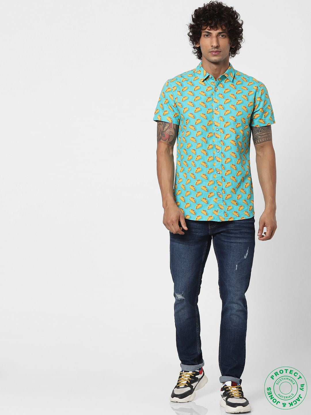 Blue Taco Print Half Sleeves Shirt