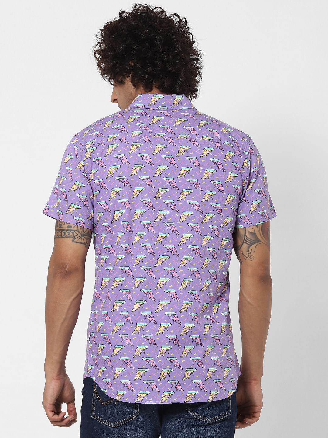 Purple Pizza Slice Print Half Sleeves Shirt