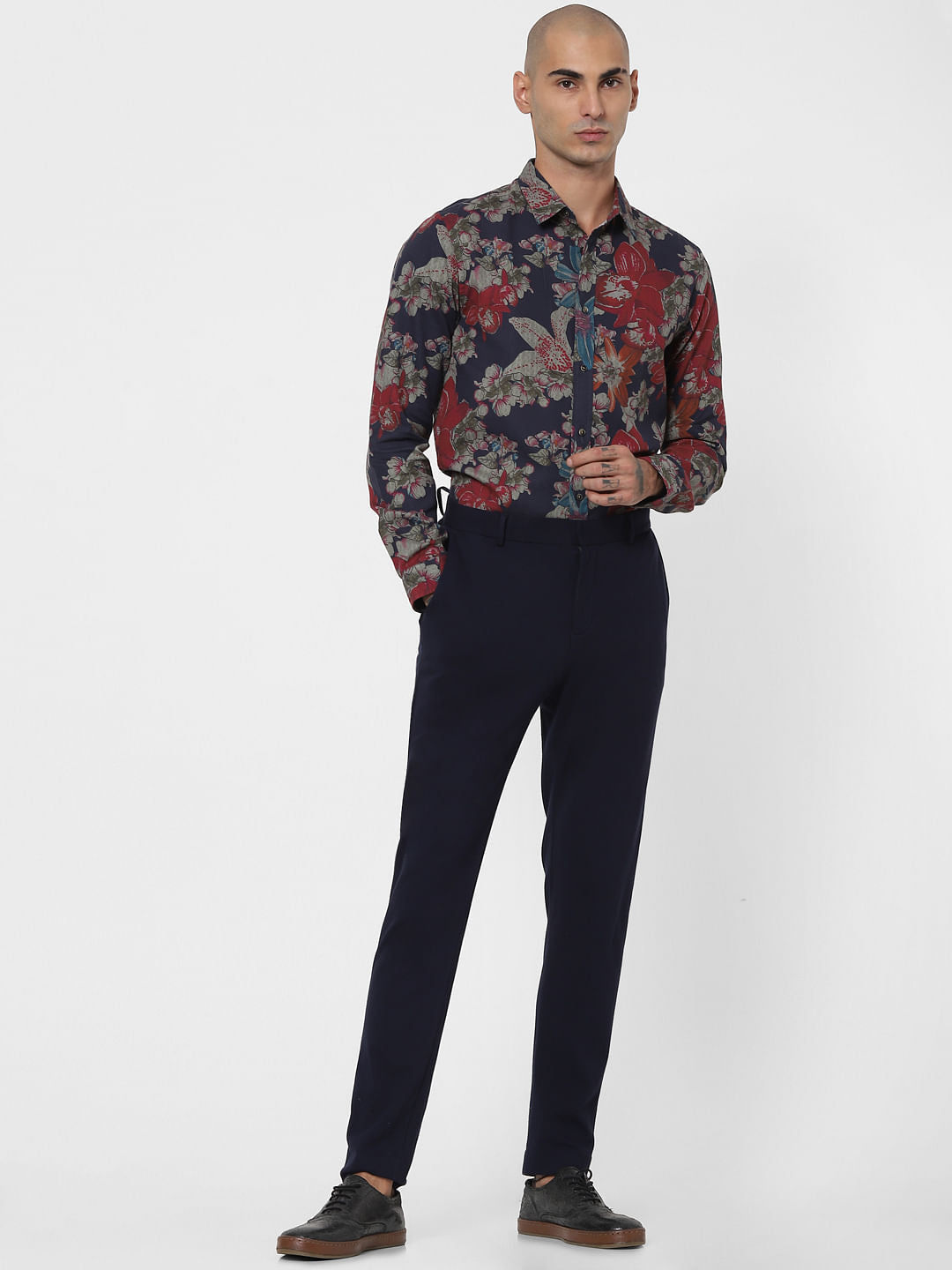 Blue Floral Full Sleeves Shirt - S