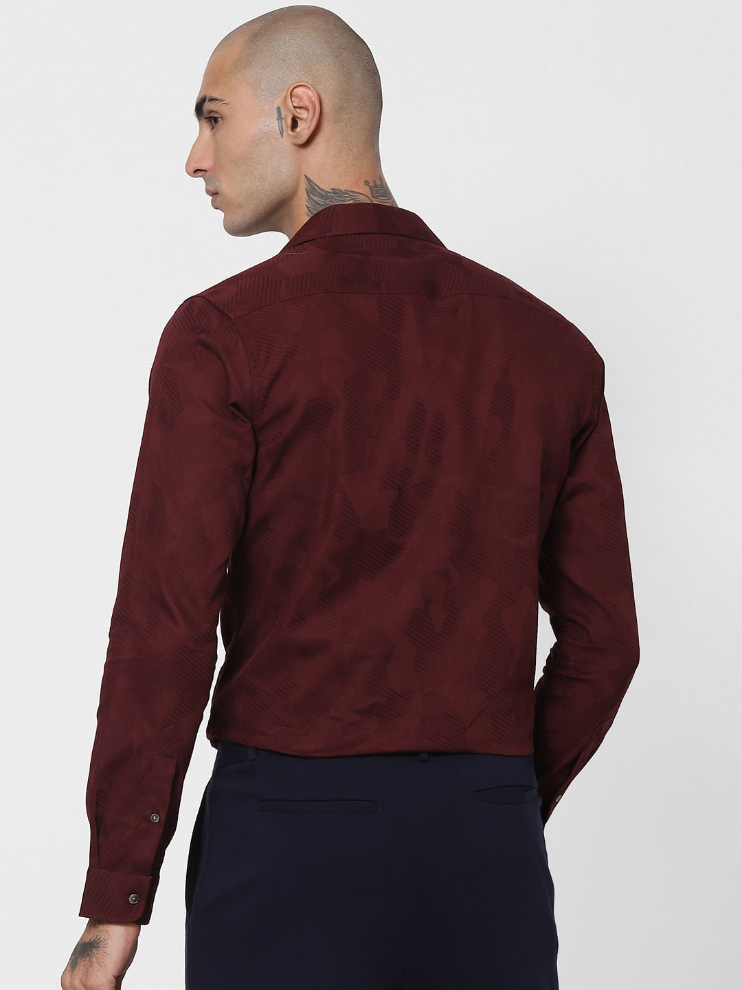 Maroon Jacquard Full Sleeves Shirt