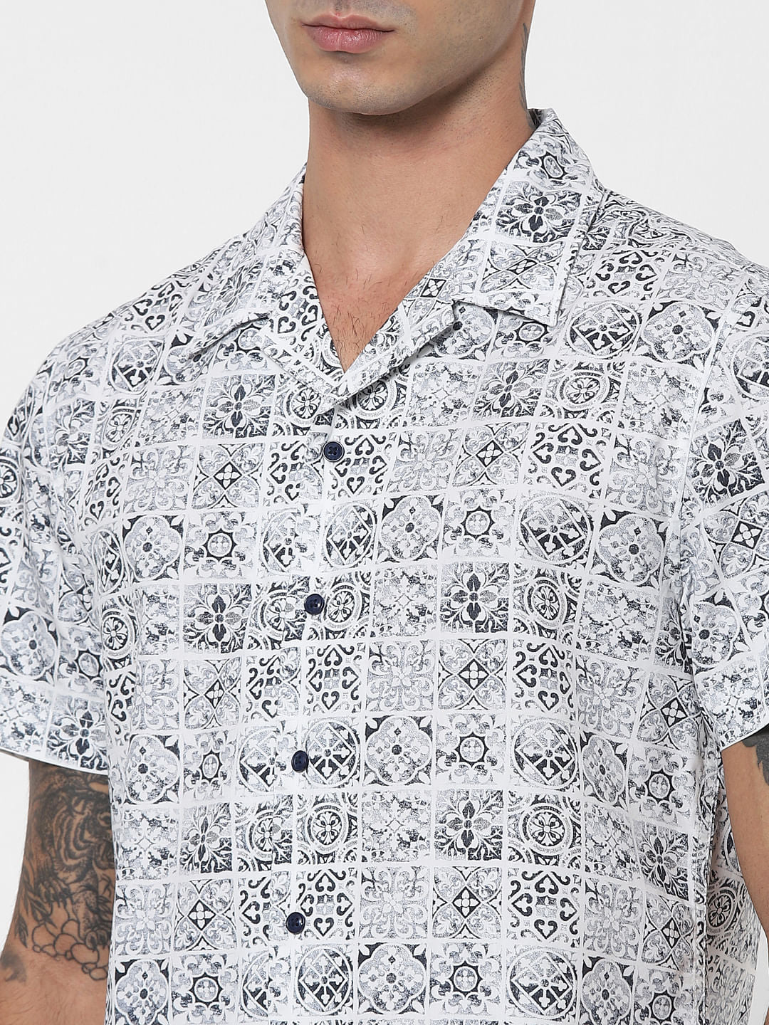 White All Over Print Half Sleeves Shirt