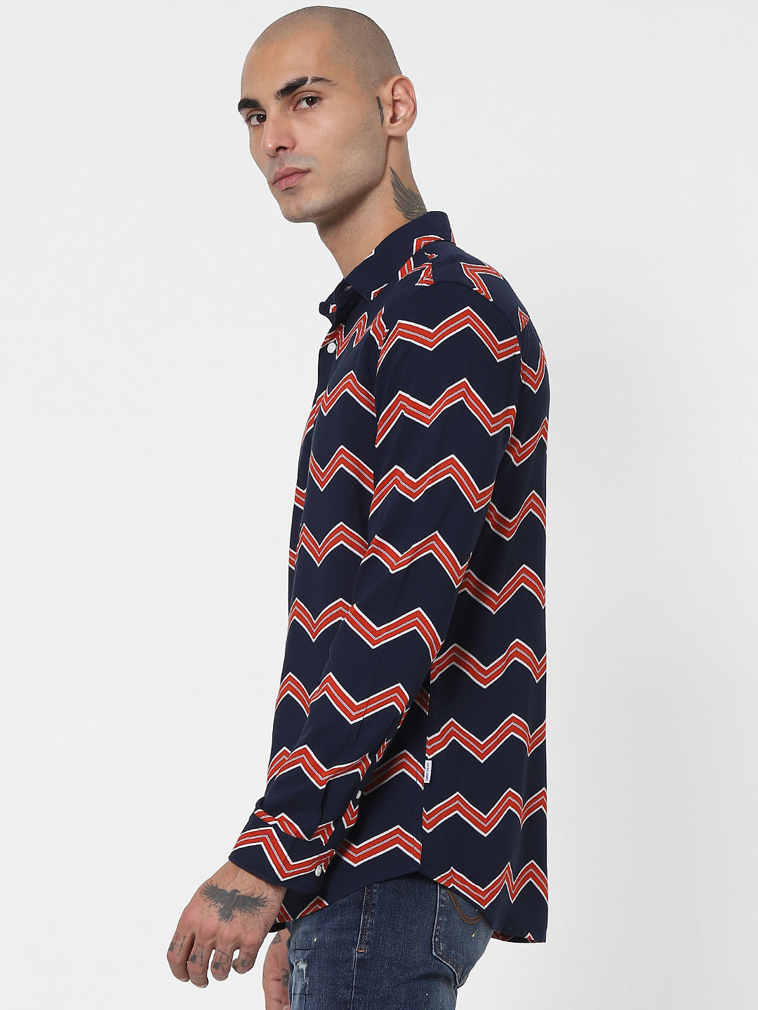 Blue Chevron Print Full Sleeves Shirt
